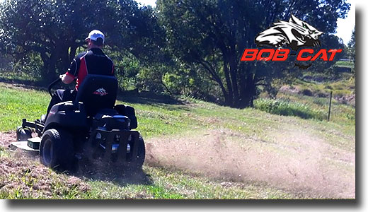 a Bobcat mower blasting grass cuttings from a previously slashed paddock in Gympie Queensland